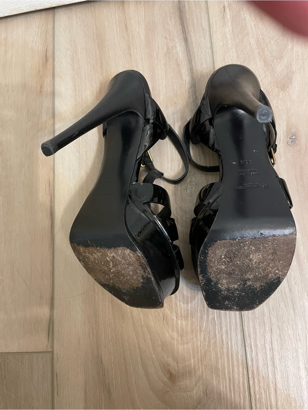 Yves Saint Laurent Black Patent Leather Braided Platform Heels - Picture 4 of 6